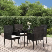 vidaXL 5 Piece Patio Dining Set with Cushions Black Poly Rattan