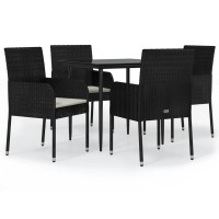 vidaXL 5 Piece Patio Dining Set with Cushions Black Poly Rattan