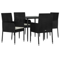 vidaXL 5 Piece Patio Dining Set with Cushions Black Poly Rattan