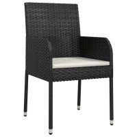 vidaXL 5 Piece Patio Dining Set with Cushions Black Poly Rattan