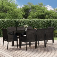 vidaXL 9 Piece Patio Dining Set with Cushions Black Poly Rattan