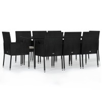 vidaXL 9 Piece Patio Dining Set with Cushions Black Poly Rattan