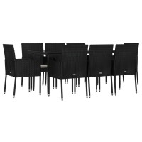 vidaXL 9 Piece Patio Dining Set with Cushions Black Poly Rattan