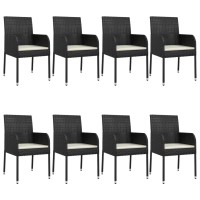 vidaXL 9 Piece Patio Dining Set with Cushions Black Poly Rattan