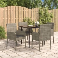 vidaXL 5 Piece Patio Dining Set with Cushions Black and Gray Poly Rattan