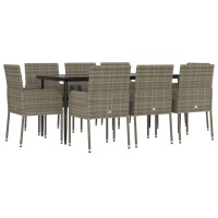 vidaXL 9 Piece Patio Dining Set with Cushions Black and Gray Poly Rattan