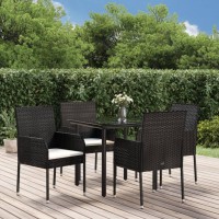 vidaXL 5 Piece Patio Dining Set with Cushions Black Poly Rattan