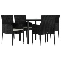 vidaXL 5 Piece Patio Dining Set with Cushions Black Poly Rattan