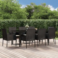 vidaXL 9 Piece Patio Dining Set with Cushions Black Poly Rattan