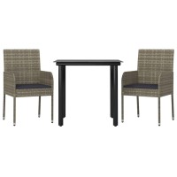 vidaXL 3 Piece Patio Dining Set with Cushions Black and Gray Poly Rattan
