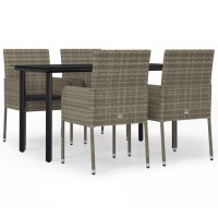 vidaXL 5 Piece Patio Dining Set with Cushions Black and Gray Poly Rattan