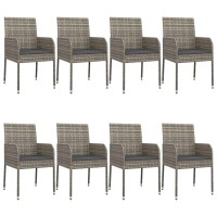 vidaXL 9 Piece Patio Dining Set with Cushions Black and Gray Poly Rattan