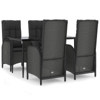 vidaXL 5 Piece Patio Dining Set with Cushions Black Poly Rattan