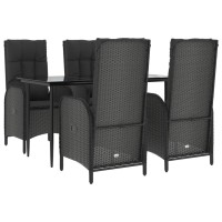 vidaXL 5 Piece Patio Dining Set with Cushions Black Poly Rattan