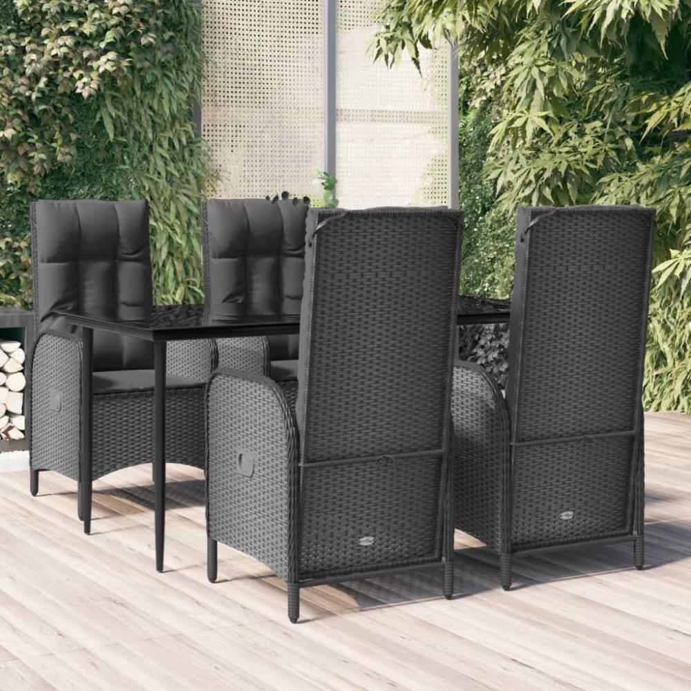 vidaXL 5 Piece Patio Dining Set with Cushions Black Poly Rattan