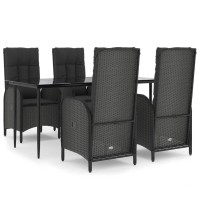 vidaXL 5 Piece Patio Dining Set with Cushions Black Poly Rattan