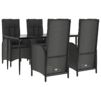 vidaXL 5 Piece Patio Dining Set with Cushions Black Poly Rattan