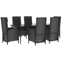 vidaXL 7 Piece Patio Dining Set with Cushions Black Poly Rattan