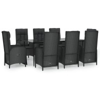 vidaXL 9 Piece Patio Dining Set with Cushions Black Poly Rattan