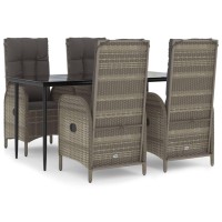 vidaXL 5 Piece Patio Dining Set with Cushions Black and Gray Poly Rattan