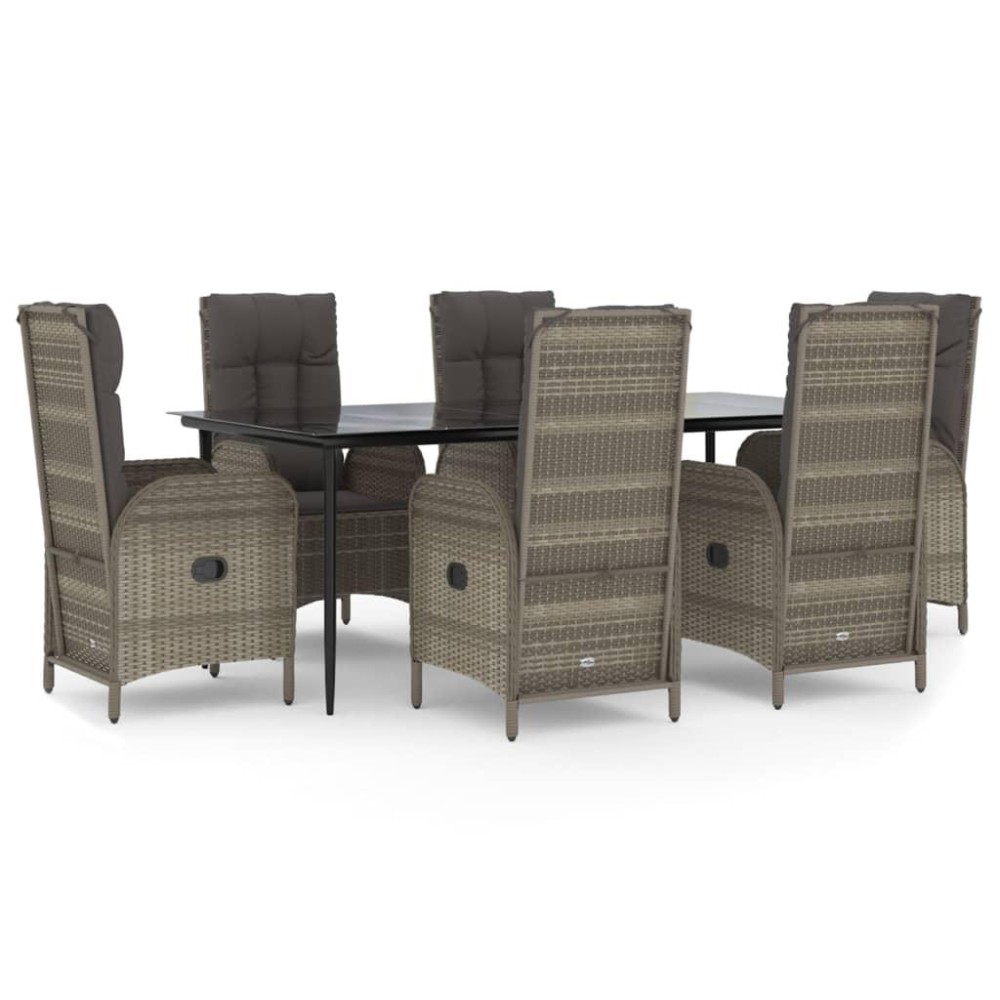 vidaXL 7 Piece Patio Dining Set with Cushions Black and Gray Poly Rattan