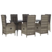 vidaXL 7 Piece Patio Dining Set with Cushions Black and Gray Poly Rattan