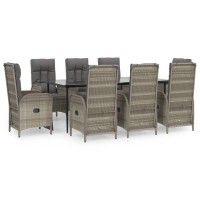 vidaXL 9 Piece Patio Dining Set with Cushions Black and Gray Poly Rattan