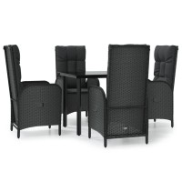 vidaXL 5 Piece Patio Dining Set with Cushions Black Poly Rattan