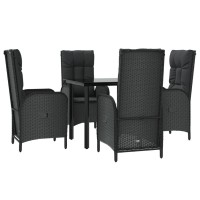 vidaXL 5 Piece Patio Dining Set with Cushions Black Poly Rattan