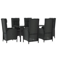 vidaXL 7 Piece Patio Dining Set with Cushions Black Poly Rattan