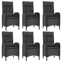 vidaXL 7 Piece Patio Dining Set with Cushions Black Poly Rattan