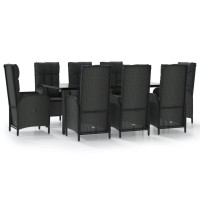 vidaXL 9 Piece Patio Dining Set with Cushions Black Poly Rattan