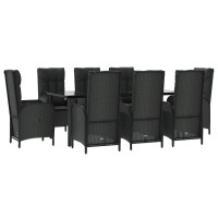 vidaXL 9 Piece Patio Dining Set with Cushions Black Poly Rattan