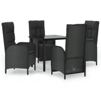 vidaXL 5 Piece Patio Dining Set with Cushions Black Poly Rattan