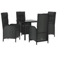 vidaXL 5 Piece Patio Dining Set with Cushions Black Poly Rattan