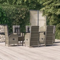 vidaXL 7 Piece Patio Dining Set with Cushions Black and Gray Poly Rattan