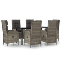 vidaXL 7 Piece Patio Dining Set with Cushions Black and Gray Poly Rattan