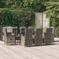 vidaXL 9 Piece Patio Dining Set with Cushions Black and Gray Poly Rattan