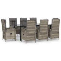 vidaXL 9 Piece Patio Dining Set with Cushions Black and Gray Poly Rattan