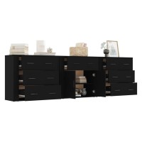 vidaXL Sideboards 3 pcs Black Engineered Wood