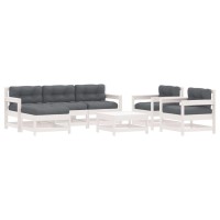 vidaXL 7 Piece Patio Lounge Set with Cushions White Solid Wood