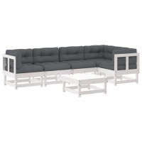 vidaXL 6 Piece Patio Lounge Set with Cushions White Solid Wood