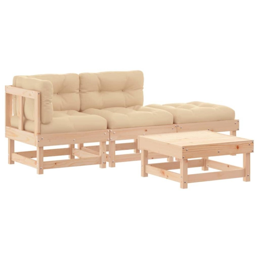 vidaXL 4 Piece Patio Lounge Set with Cushions Solid Wood