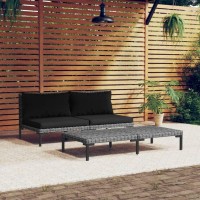 vidaXL 3 Piece Patio Lounge Set Dark Gray Half Round Poly Rattan