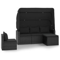 vidaXL 4 Piece Patio Sofa Set with Cushions Black Poly Rattan