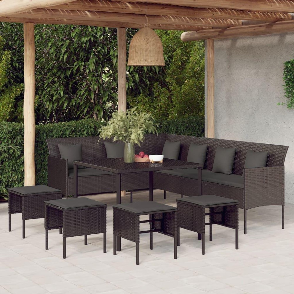 vidaXL 6 Piece Patio Dining Set with Cushions Black Poly Rattan