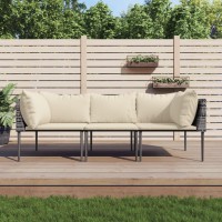 vidaXL 3 Piece Patio Lounge Set with Cushions Gray Poly Rattan