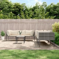 vidaXL 7 Piece Patio Lounge Set with Cushions Gray Poly Rattan