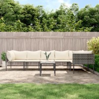 vidaXL 7 Piece Patio Lounge Set with Cushions Gray Poly Rattan