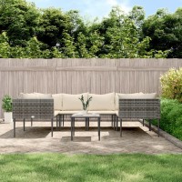 vidaXL 7 Piece Patio Lounge Set with Cushions Gray Poly Rattan